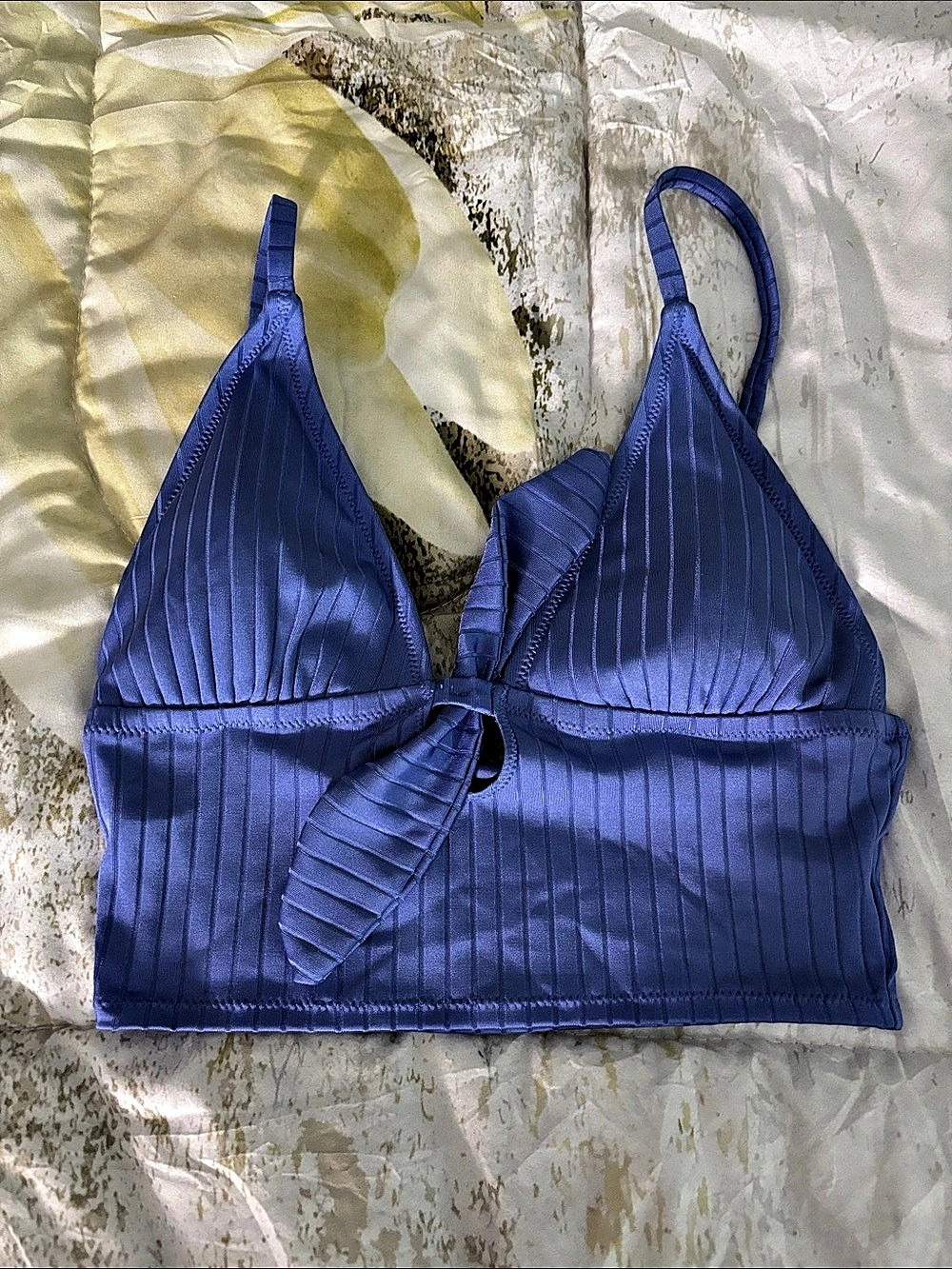Aerie Ribbed Shine Longline Tie Front Triangle Bikini Top